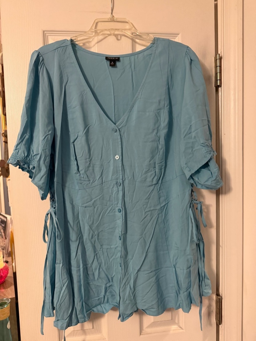 torrid Light Blue Button-Front V-Neck Tunic